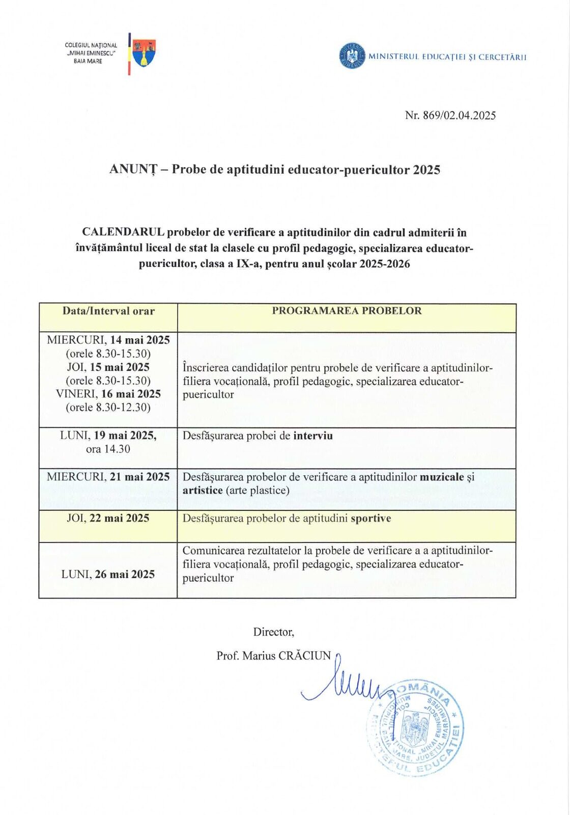 anunt proba